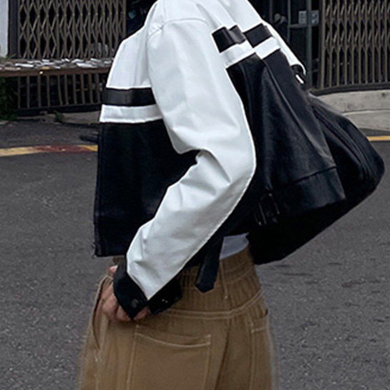 SUCHCUTE Korean Street Contrast Black White Print Leather Ja