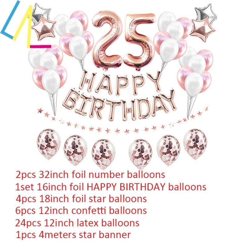 Number 25 Balloons Sets 25th Happy Birthday Party Decoration