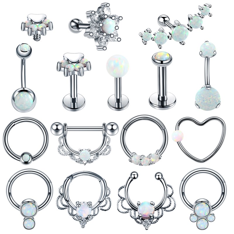 1PC Steel Opal Ear Cartilage Tragus Daith Helix Clicker Nose