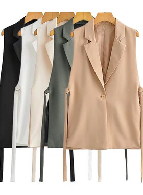 TRAF Women Fashion With Taps Side Vents Waistcoat Vintage Sl