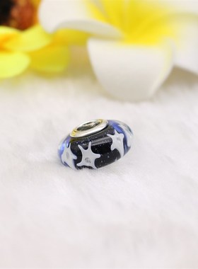 PL064 深蓝双星琉璃珠 925纯银琉璃珠串饰DIY串珠女手錬配珠散珠