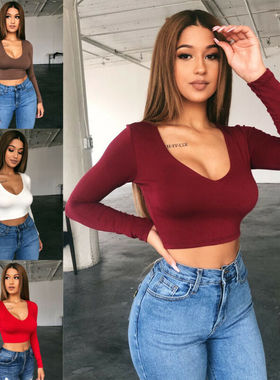 6 Colors Newest Arrival Women Summer Solid V Neck Long Sleev