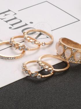 。Chaopai knuckle ring full diamond ring 6-Piece Ring Set Eu