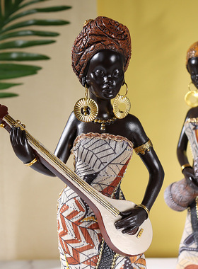 复古非洲风情人物雕塑摆件客厅电视酒柜工艺品样板房家居软装饰品