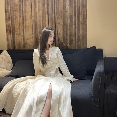 IEQJ 2023 Spring nch Coat Waist Cut Solid Jacquard Linen Cot