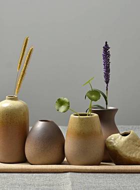 创意花陶瓶陶小花瓷迷你陶罐粗水培植物插花盆器干摆件家居装饰品