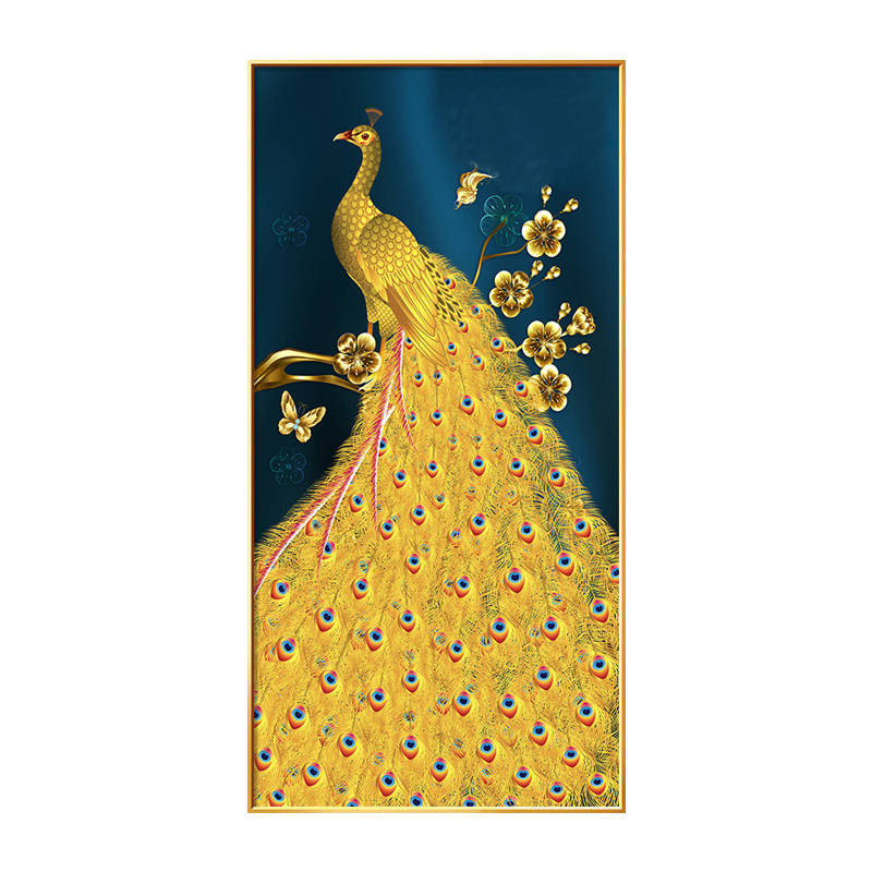 孔雀入户玄关装饰画走廊过道高档凤凰挂画竖版壁画现代高级感轻奢图片