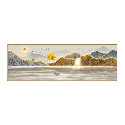 旭日东升客厅挂画现代轻奢沙发背景墙装饰画高档大气山水横版壁画