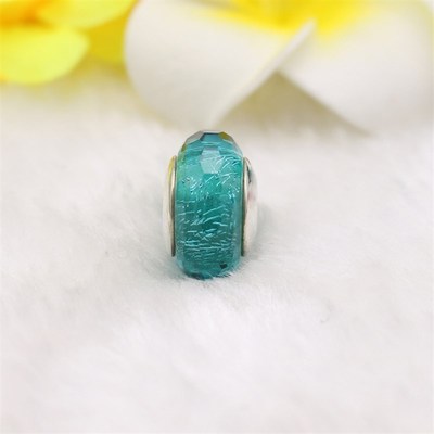 【梦想银饰】PL113 湖绿色银丝切割面拉丝925纯银琉璃珠串饰DIY珠