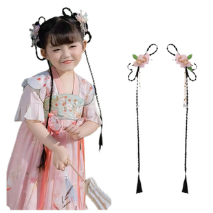 儿童古风假发辫子头饰小女孩古装发夹女童丸子头对夹汉服流苏步摇