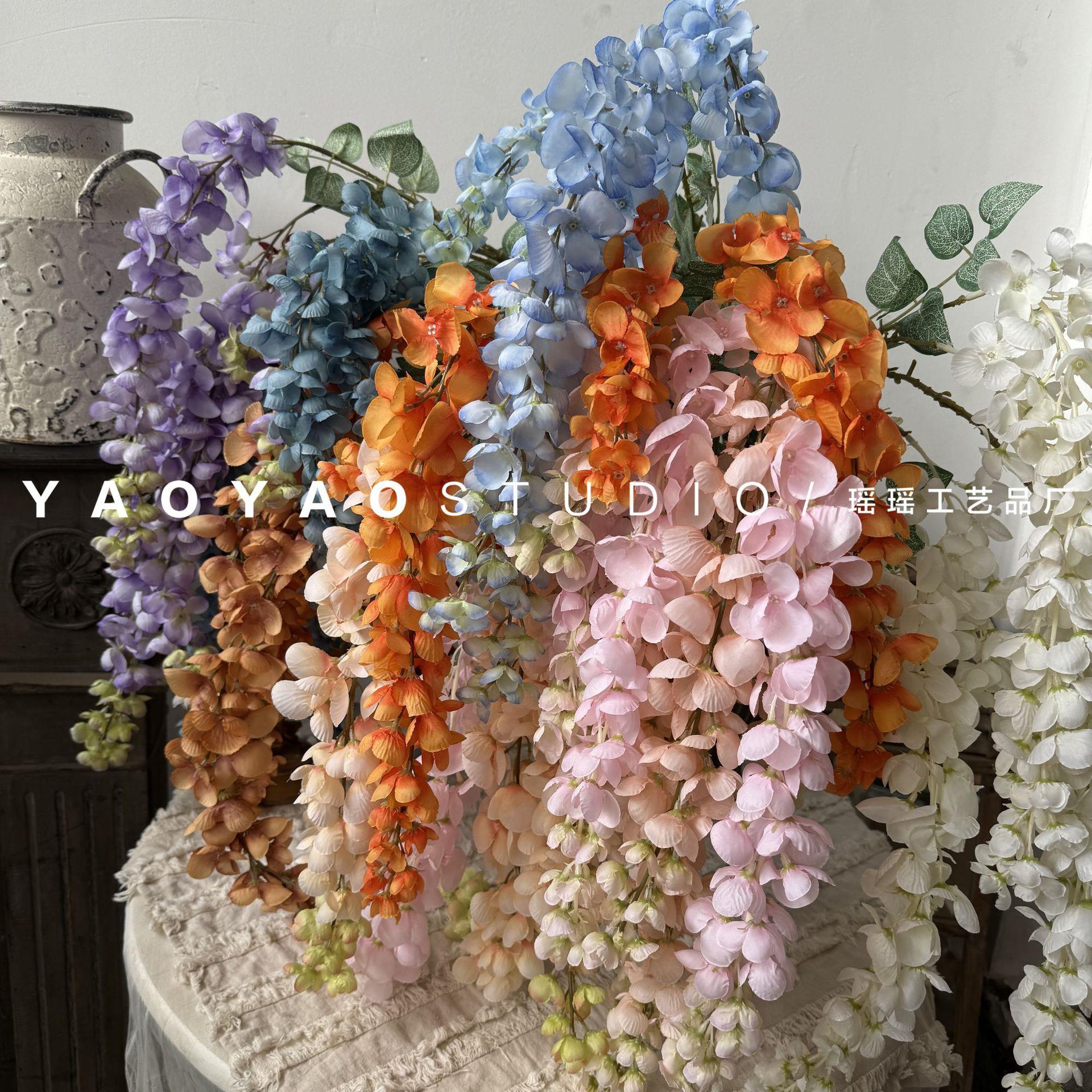 6叉阿勃勒 婚庆吊顶假花紫藤花豆花手捧花拍照装饰拱门造景垂挂花