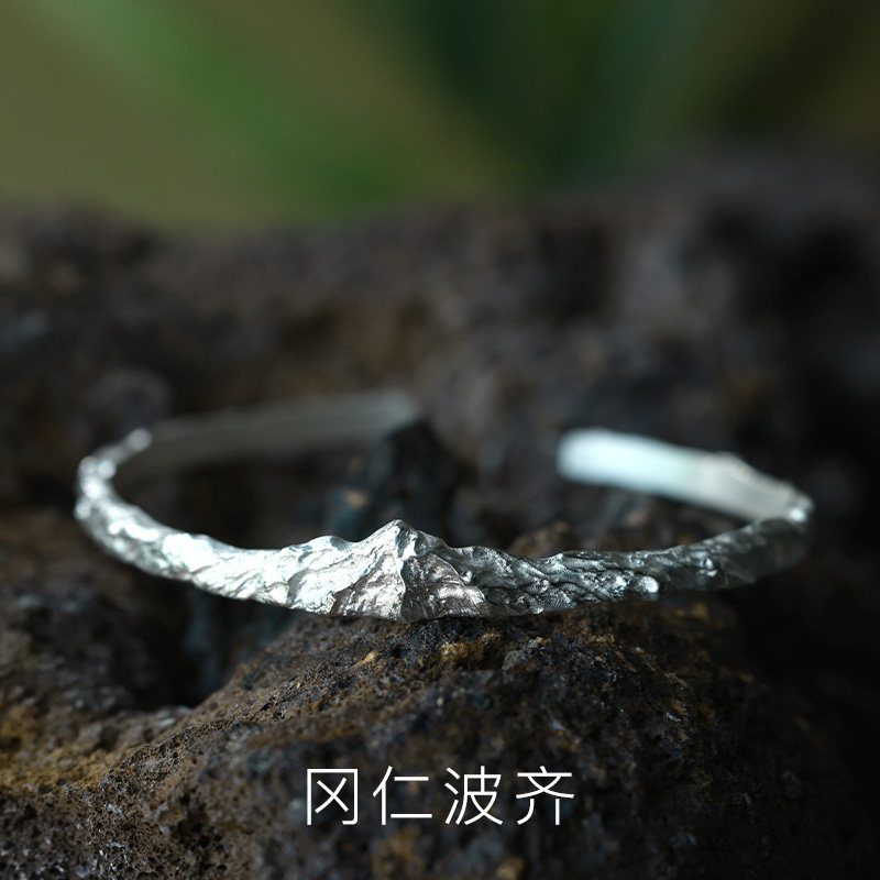 原创设计《冈仁波齐》999纯银开口手镯男女 手工小众高级感镯子