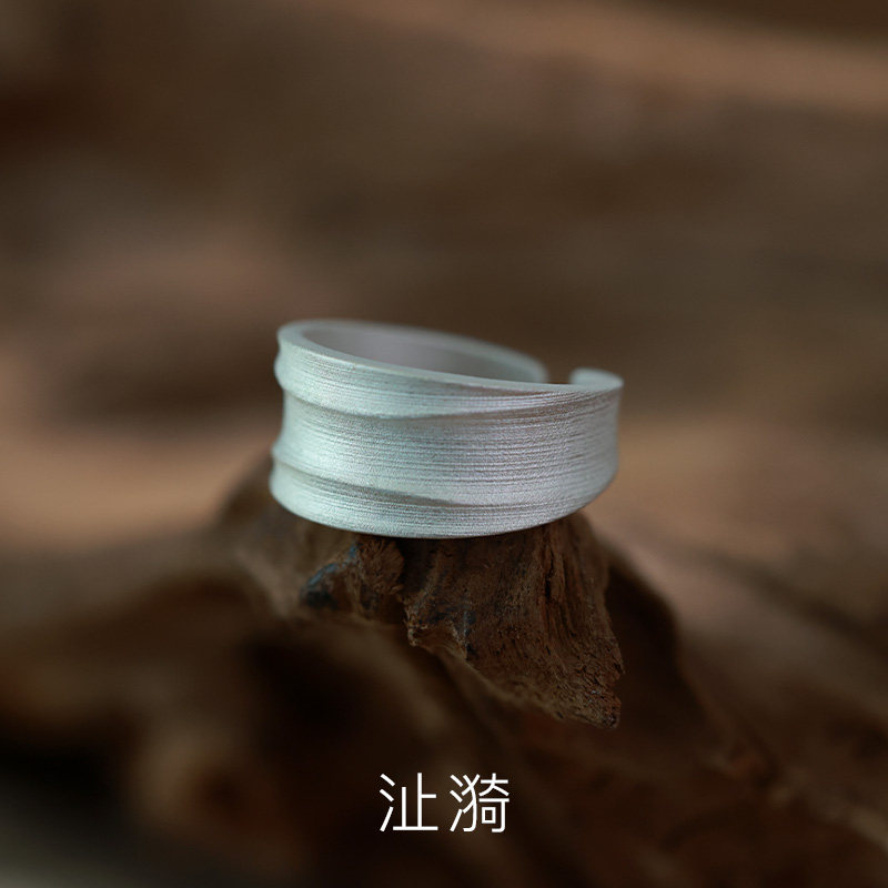 手工原创《沚漪》999纯银戒指男女小众食指开口宽指环可调节设计