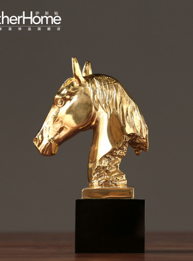 新中式欧式美式马头纯铜金属摆件别墅样板间客厅茶几电视柜装饰品
