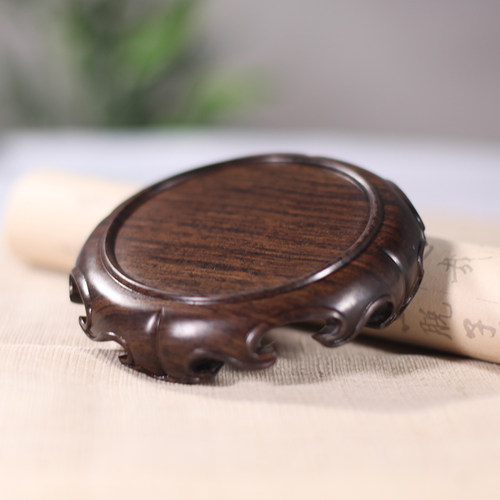 极速黑檀木花瓶佛像圆形底座实木奇石头盆景摆件整料整木原木红木