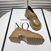 软皮增高英伦复古小皮鞋 Uncle 女新款 中跟厚底包鞋 Jian乐福鞋