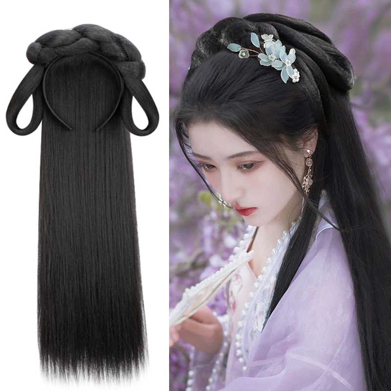 汉服假发包古风发箍女懒人头饰发圈全头头套发髻一体式古装丸子头