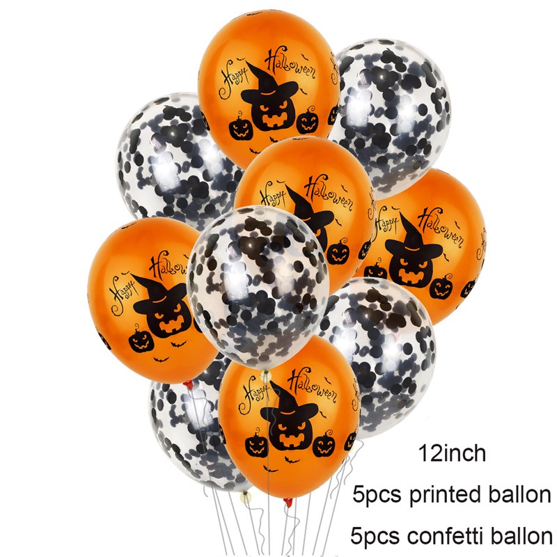 Scary Halloween Pumpkin Ghost Spider Confetti Balloon Latex