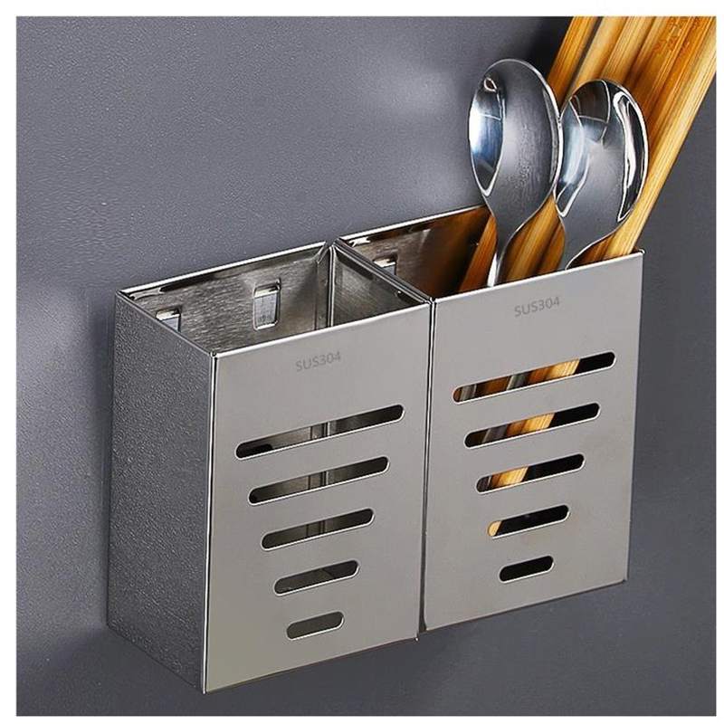 304筷子筒壁挂式厨房筷笼筷篓勺子家用免打孔不锈钢置物架收纳盒