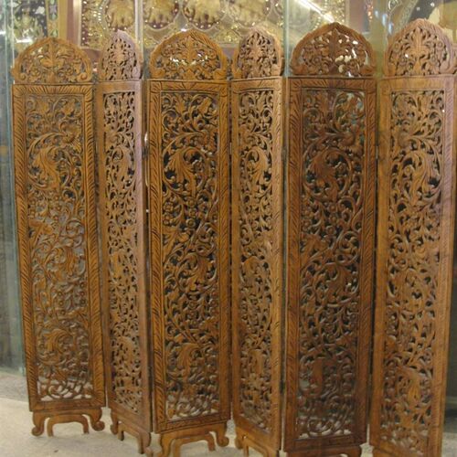 极速工艺品家装饰品实木柚木双面雕刻屏风花雕刻板画高180长210cm