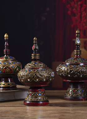 泰式金箔收纳盒家居饰品客厅玄关装饰东南亚工艺品摆件实木首饰盒