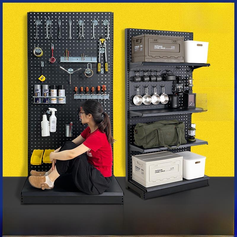 穿孔板货架金属储物架地板立式五金工具架超市多层加厚挂架展示架