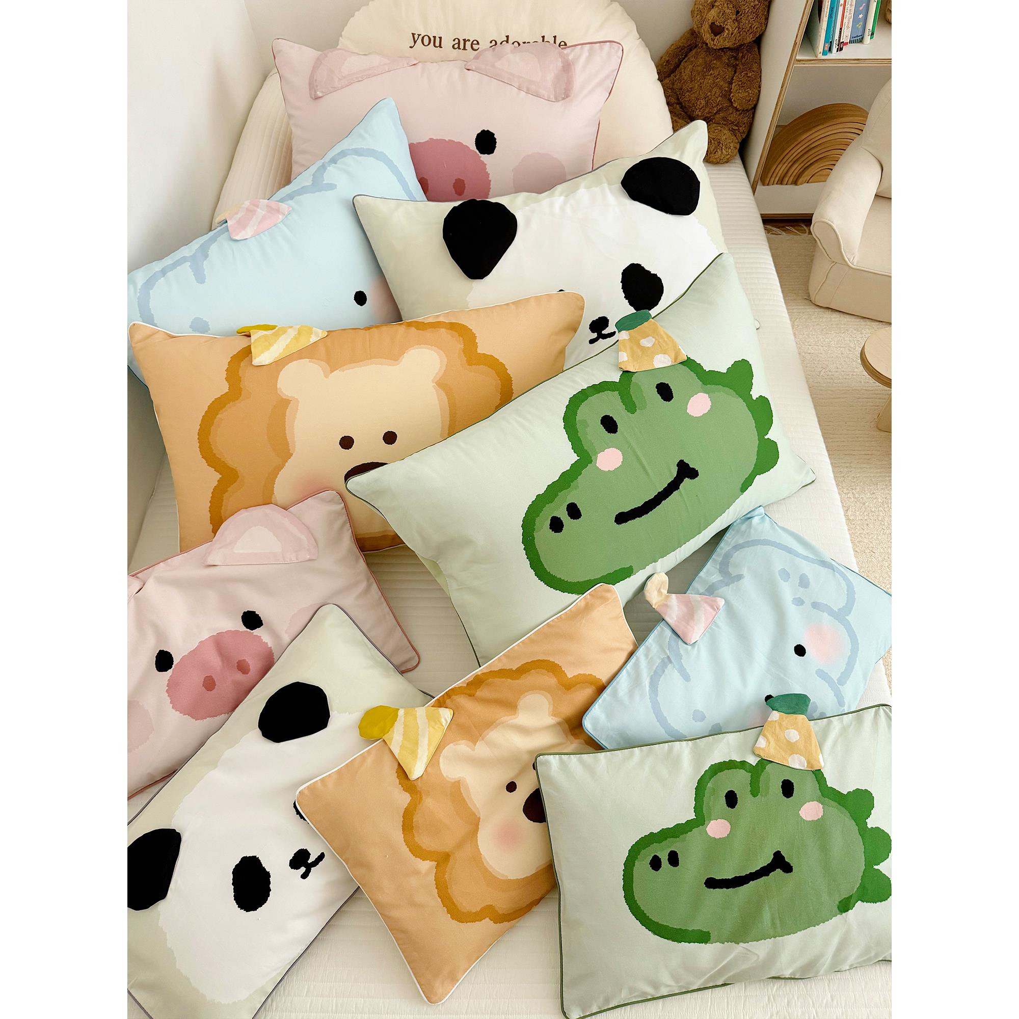 卡通可爱风格1000s棉拉丝枕套48X74Cm一对2个儿童舒适棉枕套