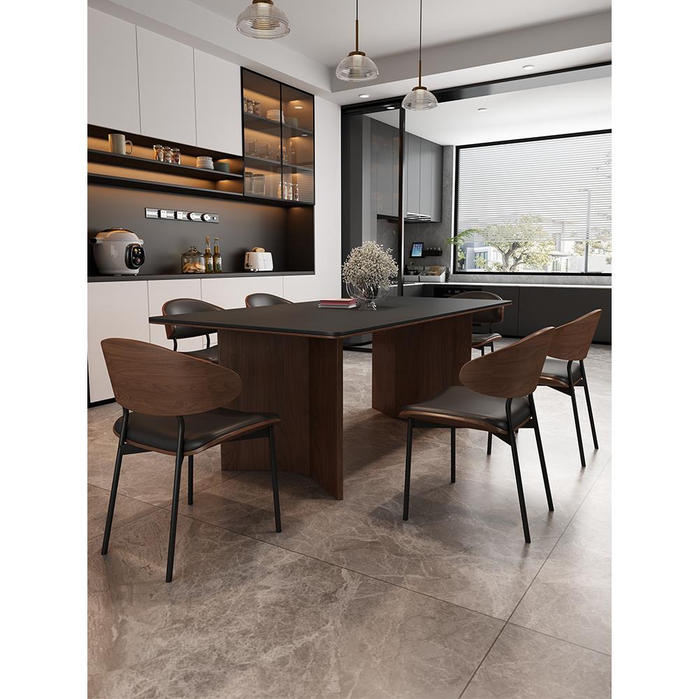 佐慕全托岩板餐桌轻奢现代简约胡桃色实木餐桌椅组合家用小户型