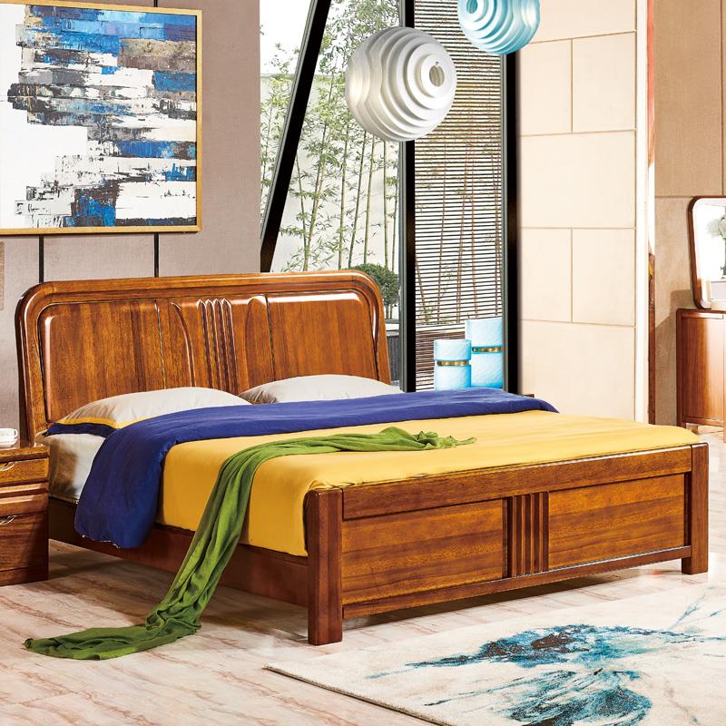 全实木床1米5工厂直销加厚胡桃木现代中式高端主卧1.8储物双人床