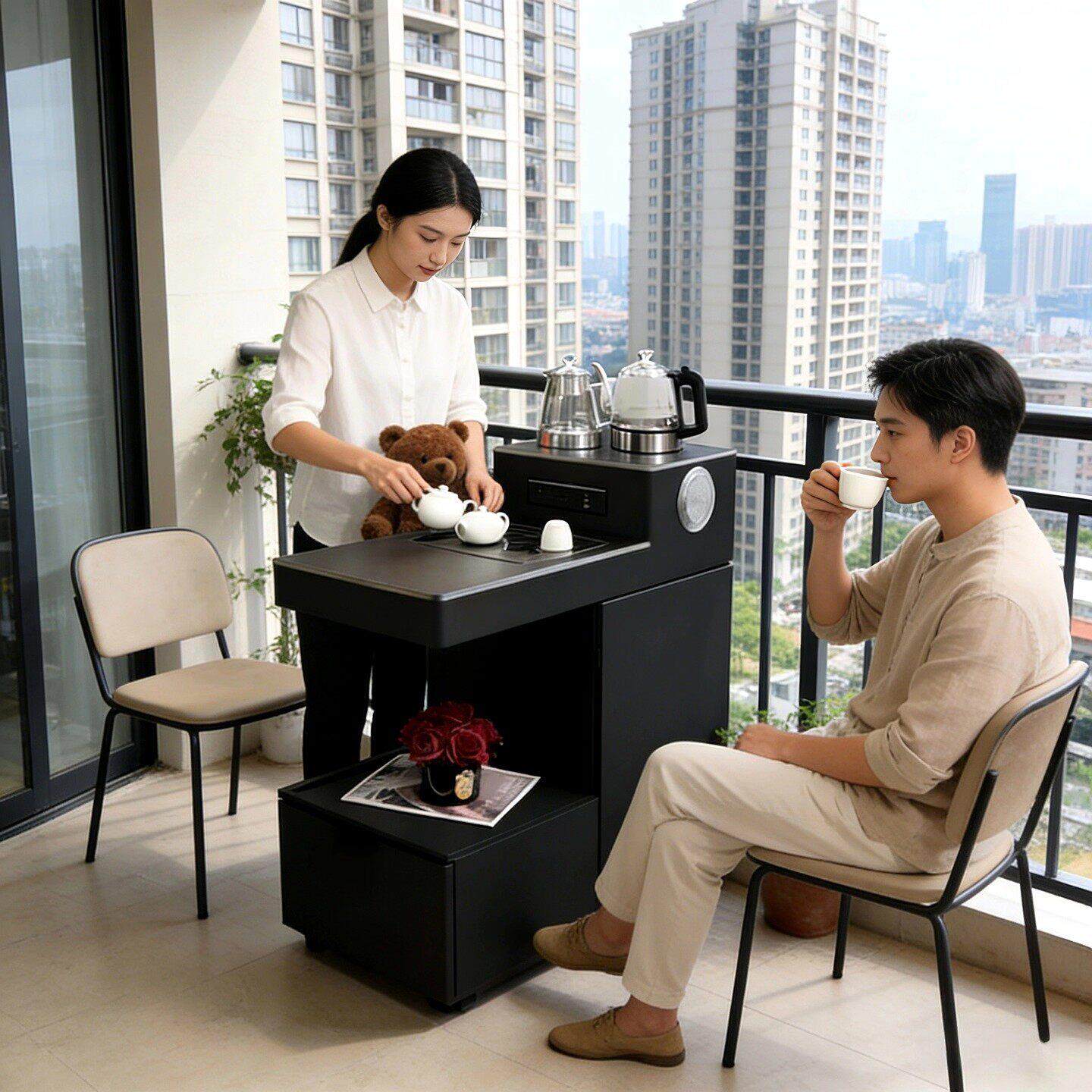 实木阳台茶台柜小户型可移动小茶车轻奢家用烧水壶一体沙发侧边柜