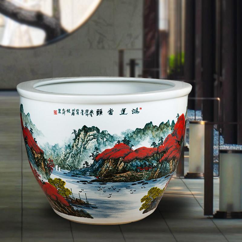 景德镇陶瓷大缸鸿运当头公司庭院寺庙养鱼龟睡莲山水荷花盆种树缸