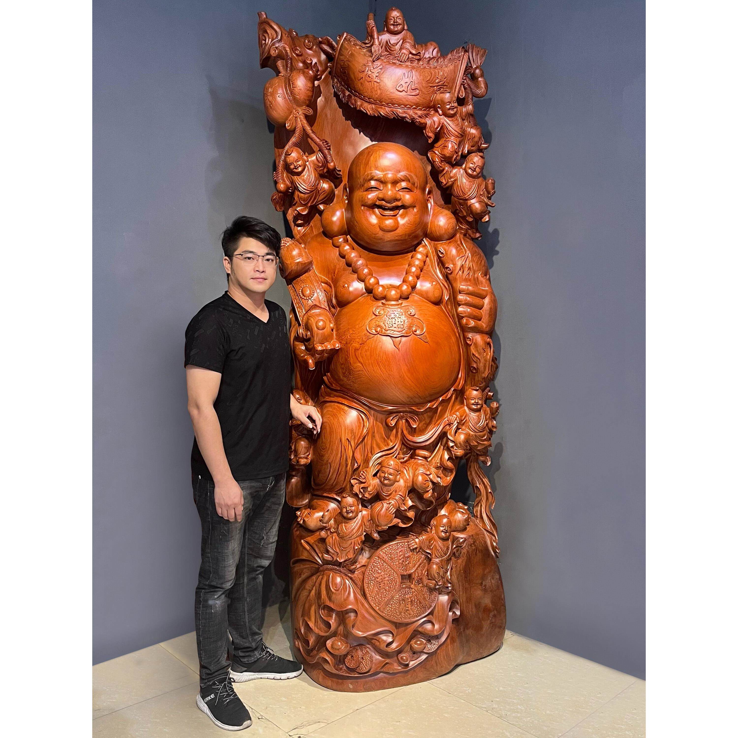 崖柏弥勒佛根雕摆件实木观音红木关公雕刻办公工艺礼品摆饰神像大