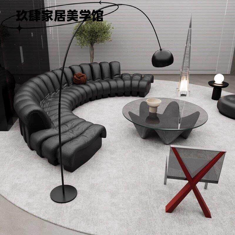 蛇形沙发真皮意式弧形皮沙发现代简约S形皮艺模块组合大户型沙发
