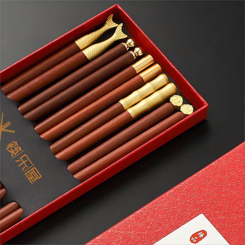 红檀木中式筷子家用抗菌防霉耐高温高档礼盒家庭个人专用食品级筷
