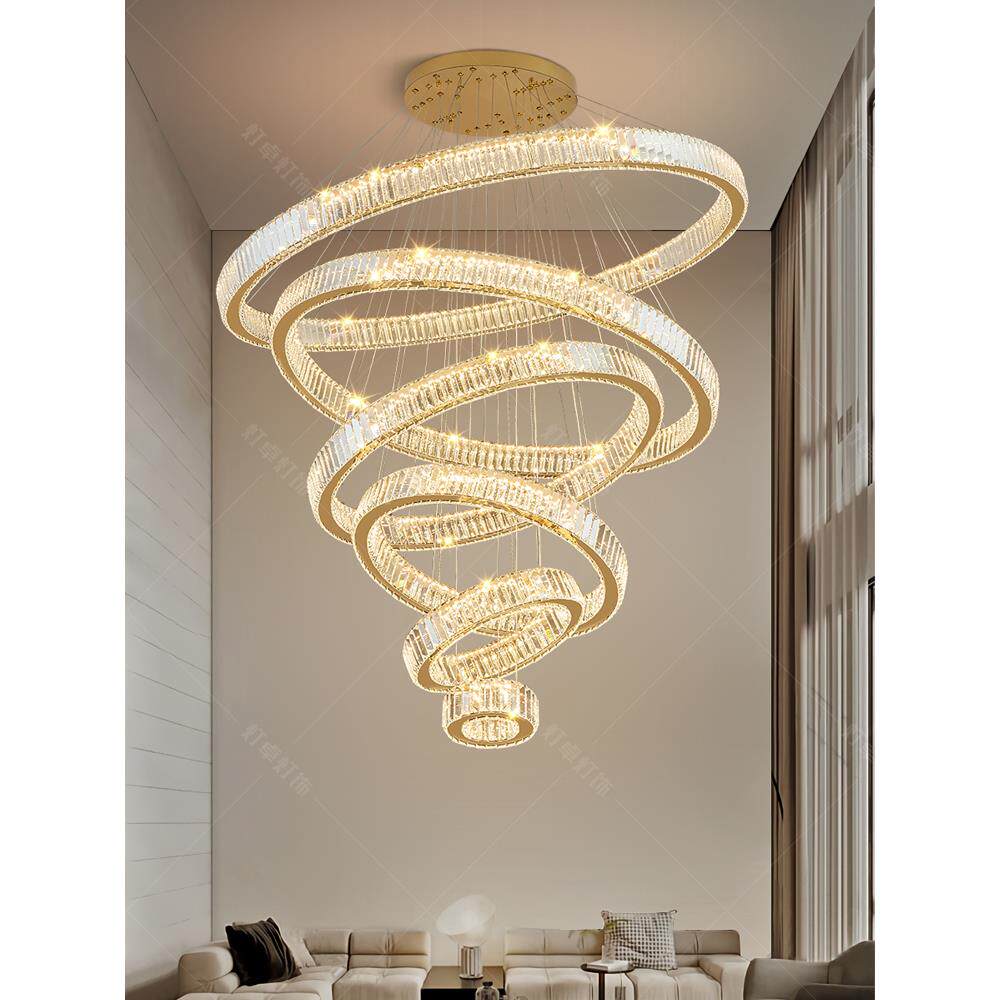 别墅覆式建筑大吊灯楼梯间阁楼公寓现代简单无障碍豪华水晶高客厅