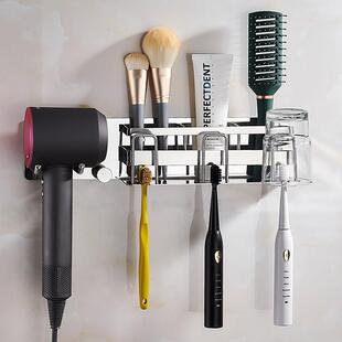 吹风机置物架化妆室牙刷架一体免打孔壁挂吹风机架子挂架不锈钢
