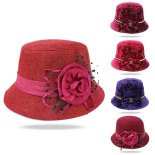 高端女寿帽现代装 礼帽毛呢麻料老人寿衣旗袍帽子死人殡葬用品多款