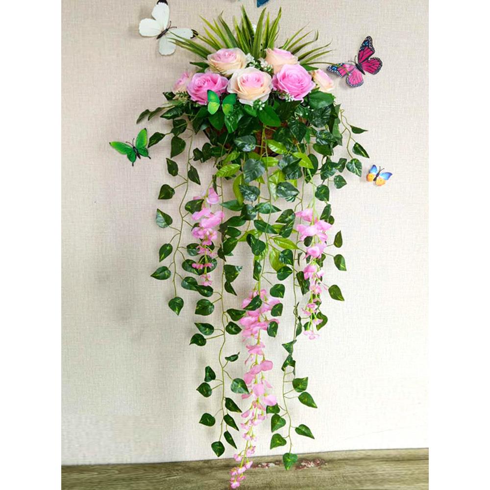 彷真玫瑰花壁挂墙壁挂装饰花篮绢花假花挂件室内墙花盆彷真挂壁花