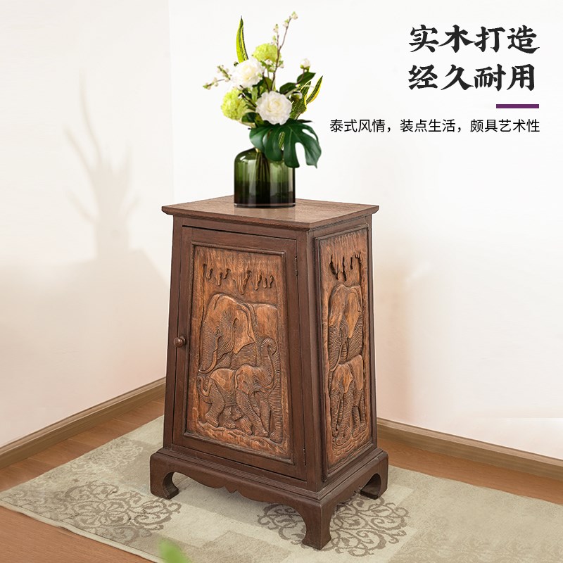现货速发东南亚风格实木多功能泰式复古卧室床边柜小型家具客厅储