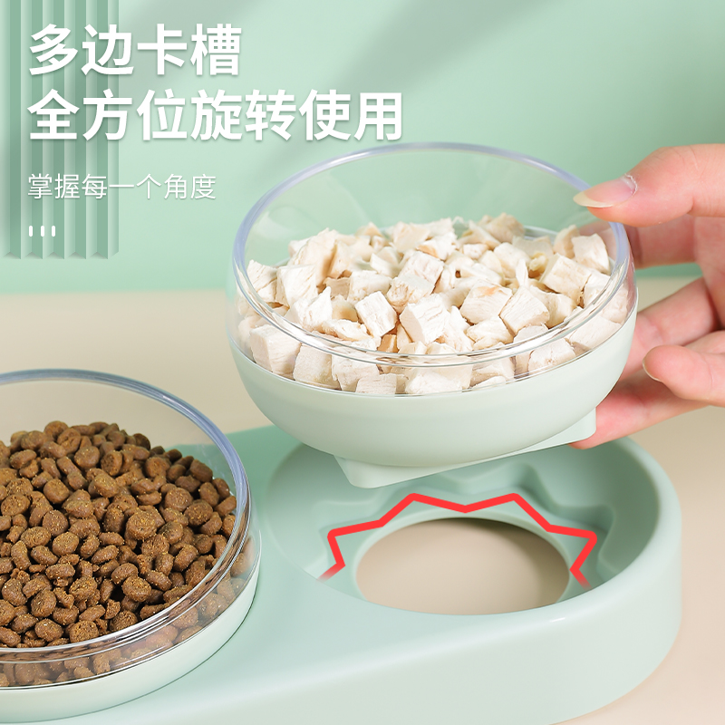 现货速发猫碗双碗保护自动饮水食盆防打翻狗饭盆猫咪用品碗