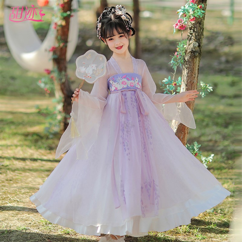 现货速发汉服童公主古风古装裙子儿童2025新款秋冬紫色绝美仙气演