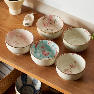 肆月日式复古陶瓷家用米饭碗高级感碗具小碗单个吃饭碗釉下彩餐具