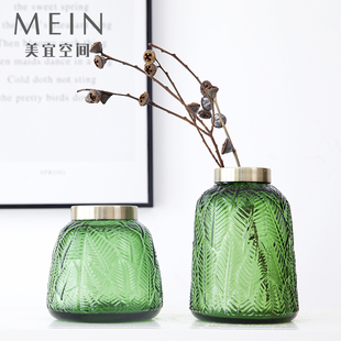 饰品美式 迪拉北欧轻奢玻璃花瓶摆件现代客厅家用装 餐桌花插花瓶