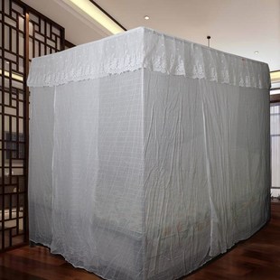 宫廷蚊帐纱1.5米2米1.8m方顶传统防尘顶单门家用 百年莲花老式