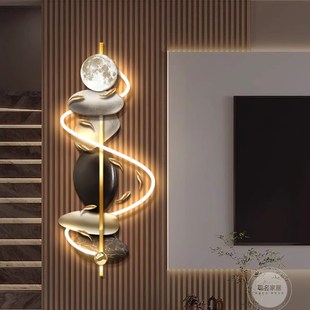 石来运转客厅格栅装饰挂件画九鱼图电视背景墙高级感灯画玄关挂画