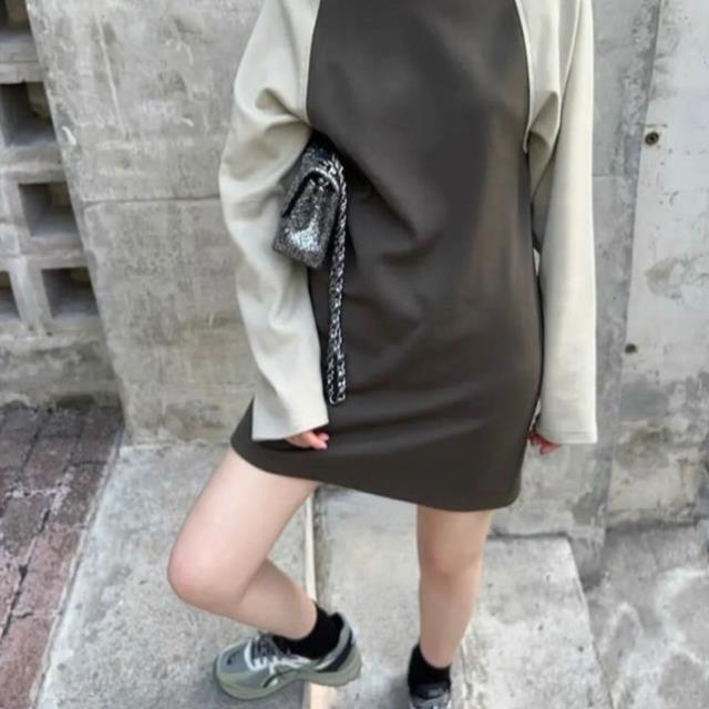 早秋新款女装休闲冷淡系高级感小个子极简风长袖直筒卫衣连衣裙子