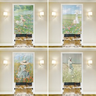 北欧油画花海少女公主房间门帘卧室家用卫生间遮挡布帘厕所挂帘子