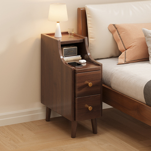 全实木床头柜简约现代小户型卧室床边柜迷你窄柜20公分夹缝置物柜