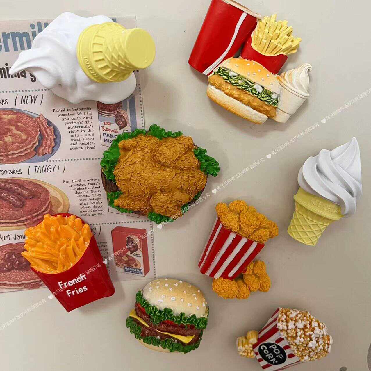 快乐炸物美式汉堡薯条冰箱贴磁贴个性鸡米花蛋挞玉米甜筒磁性装饰