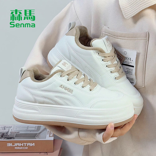 森马加绒小白鞋女款2025新款厚底